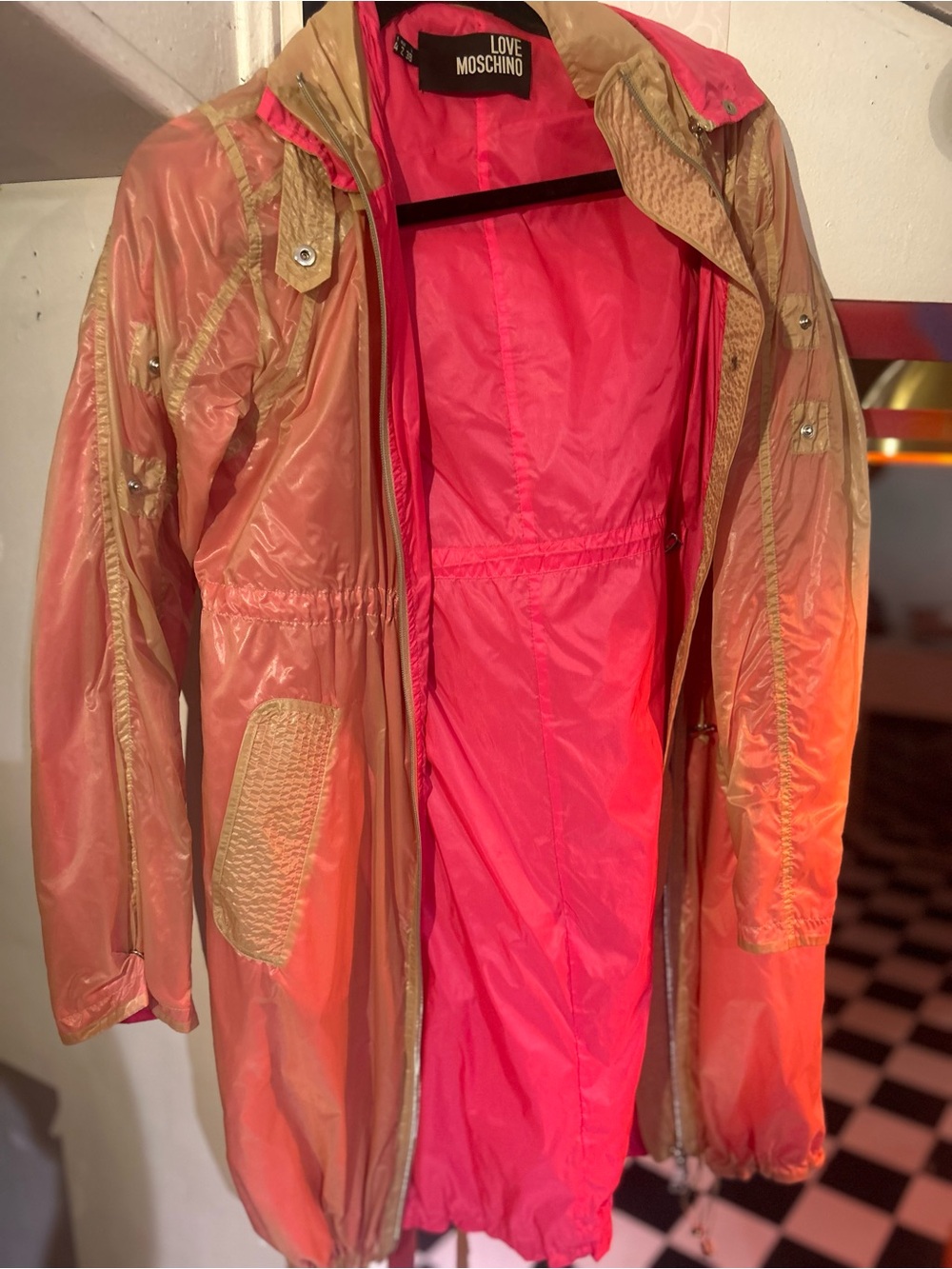 Love Moschino Pink and Gold Iridescent Trench Coat